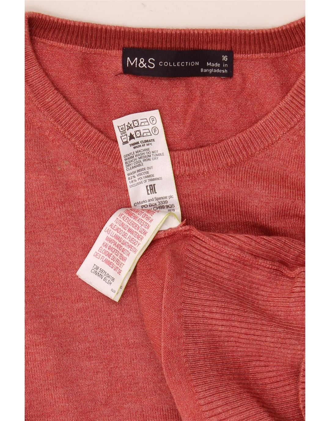 Marks & Spencer Dame Crop Crew Neck Jumper Sweater UK 16 Large Red