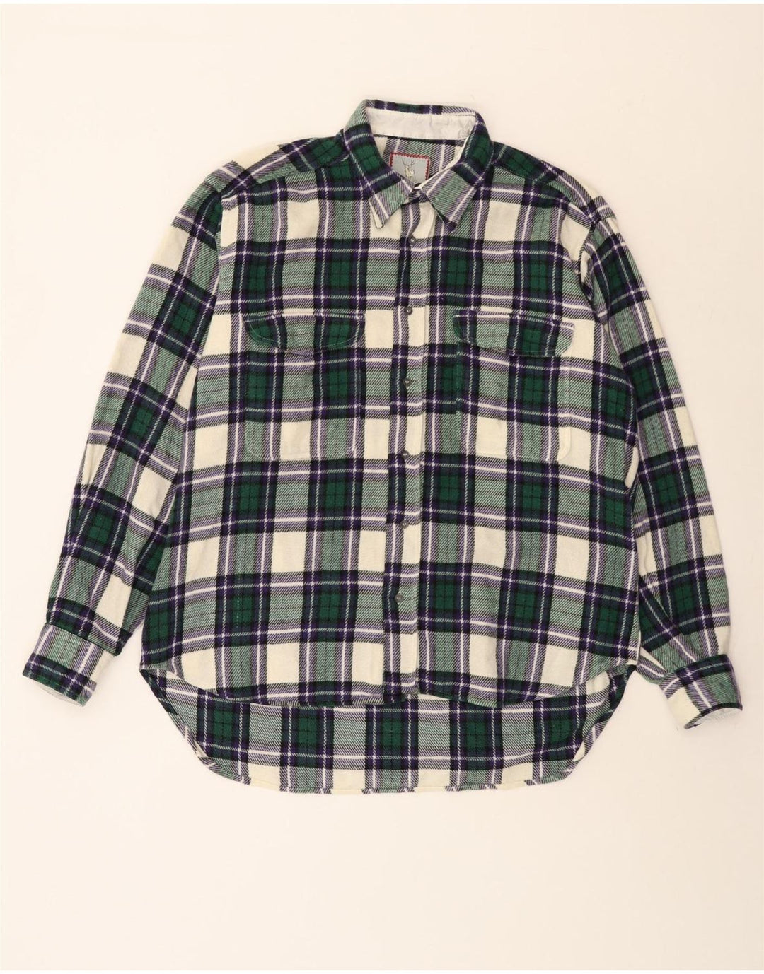 Benetton herre flannelskjorte XL Grøn ternet uld