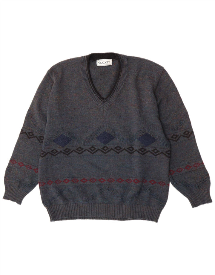 Jockey Herre V-hals sweater IT 50 Medium Blå Geometrisk