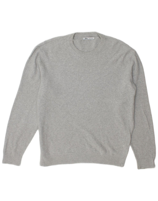 Zara Herre sweater med rund hals, mellemgrå bomuld