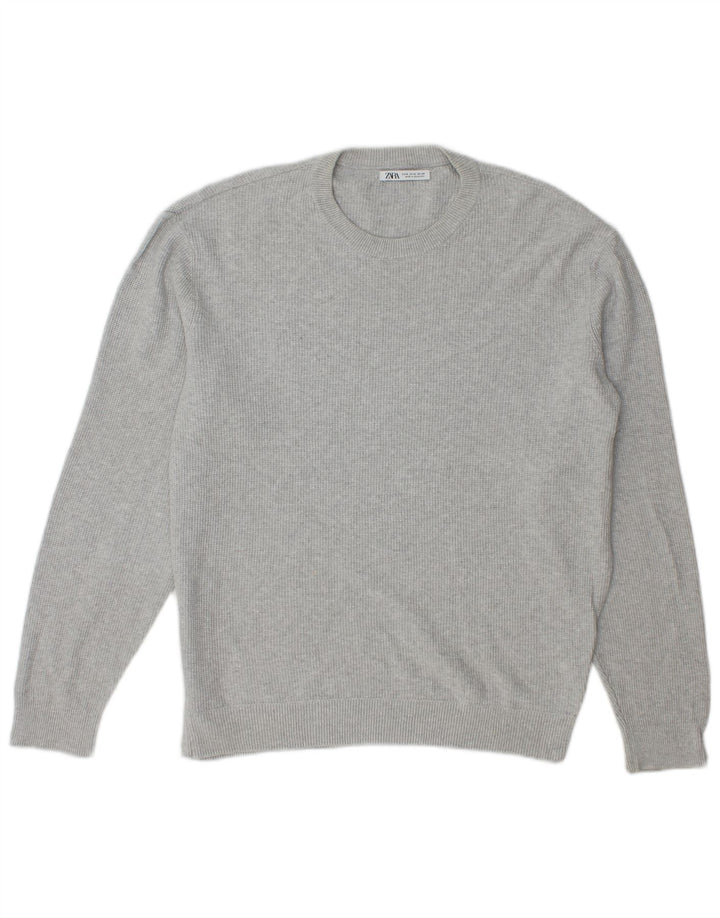 Zara Herre sweater med rund hals, mellemgrå bomuld