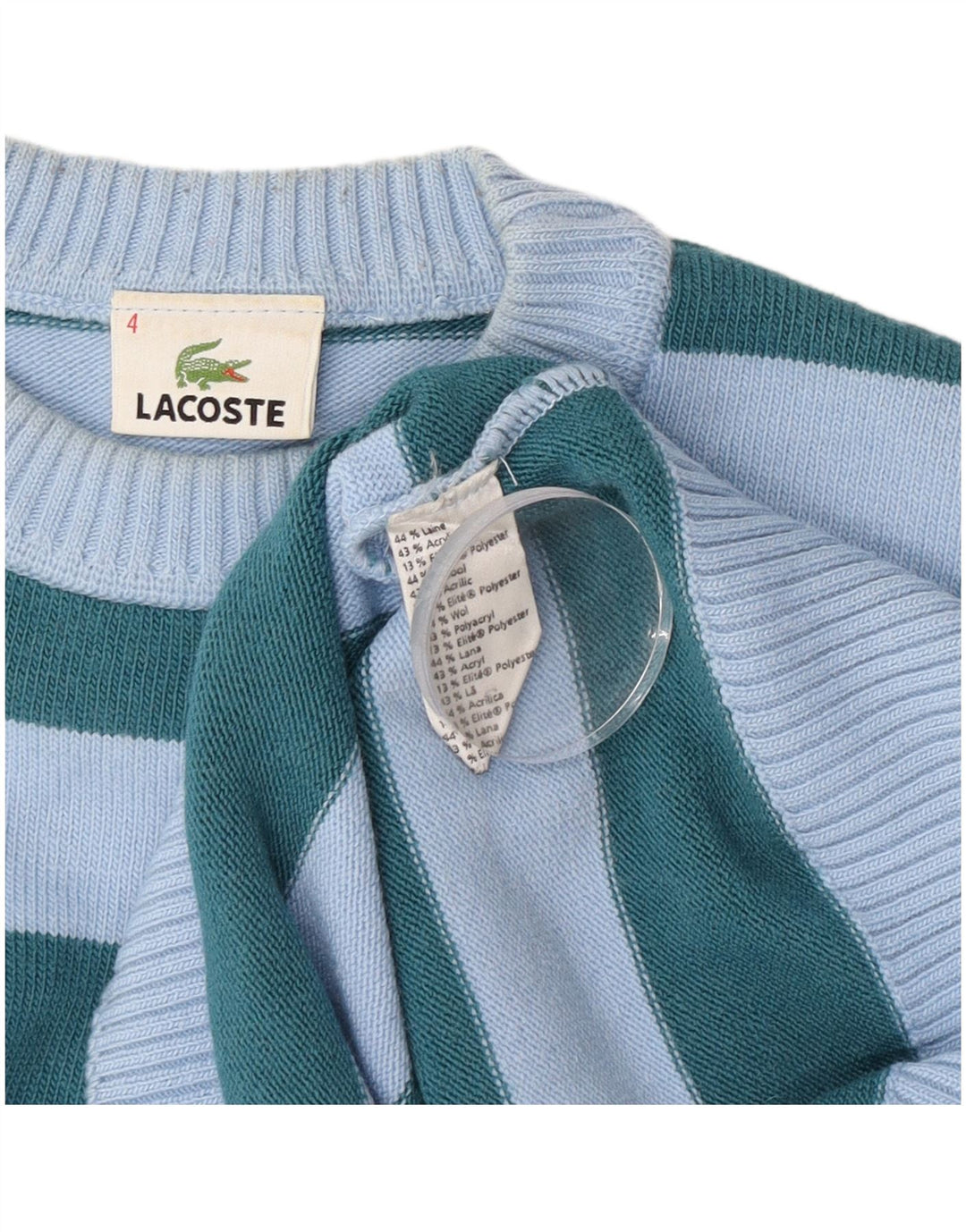 Lacoste Herre trøjetrøje med rund hals str. 4 Medium blå stribet uld