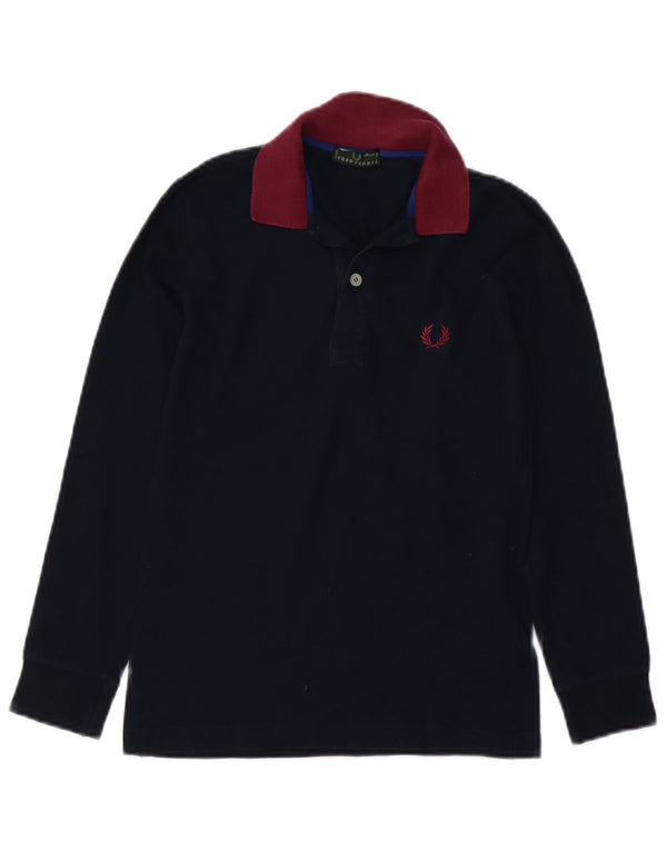 Fred Perry Boys Langærmet Polo Shirt 9-10 år Navy Blue Colourblock