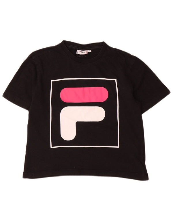 Fila Dame Crop Grafisk T-Shirt Top UK 6 XS Sort Bomuld