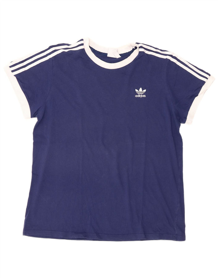 Adidas Dame T-Shirt Top UK 18 XL Blå Bomuld
