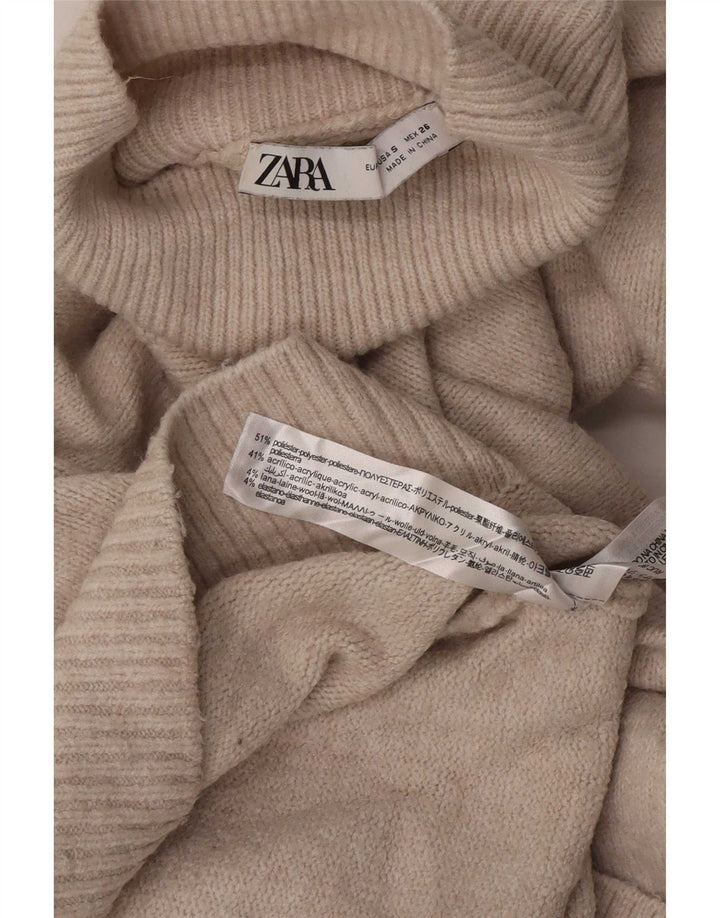 Zara Dame Langærmet Oversized Jumper Kjole UK 10 Small Beige Polyester