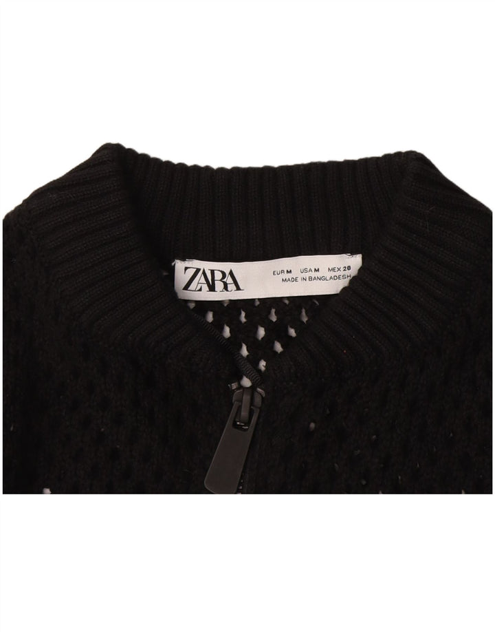 Zara Womens Crop See Through Cardigan Sweater UK 12 Medium Black