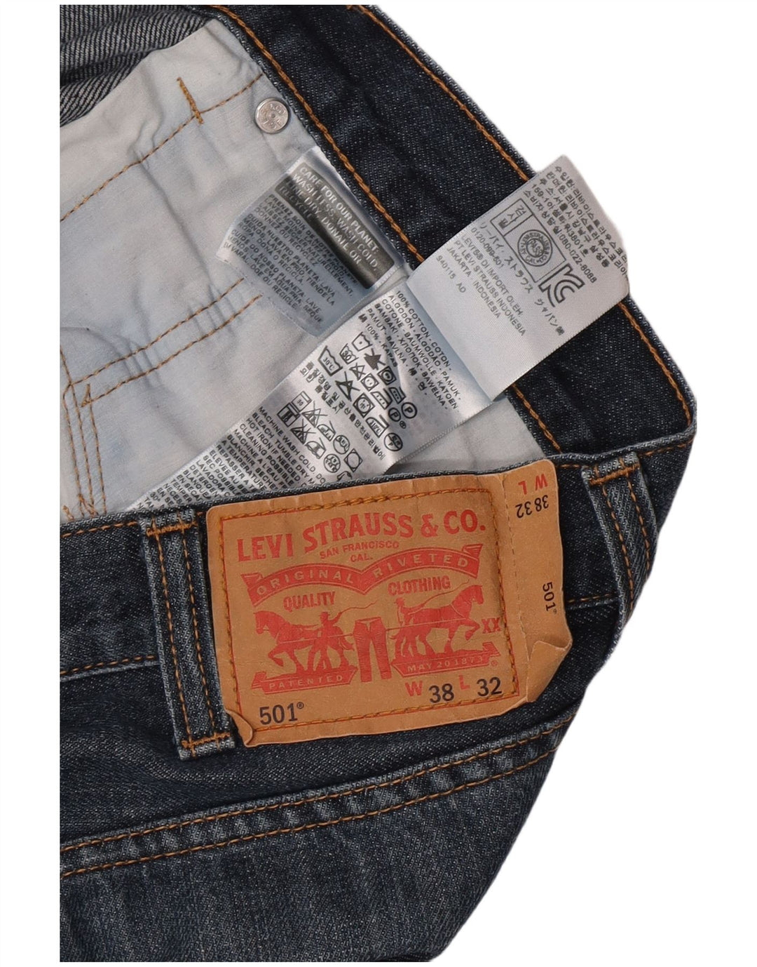 Levi's Herre 501 lige jeans W38 L32 blå bomuld