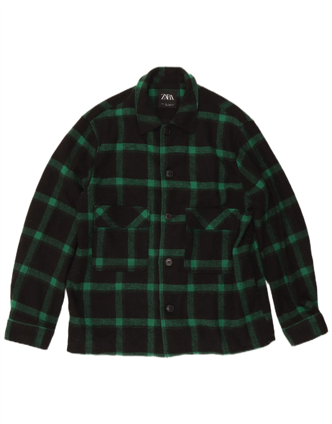 Zara Herre Patch Utility Jacket UK 40 Large Green Check Polyester