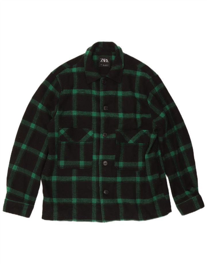 Zara Herre Patch Utility Jacket UK 40 Large Green Check Polyester