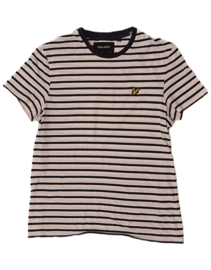 Lyle & Scott Herre T-shirt Top Medium hvid stribet bomuld