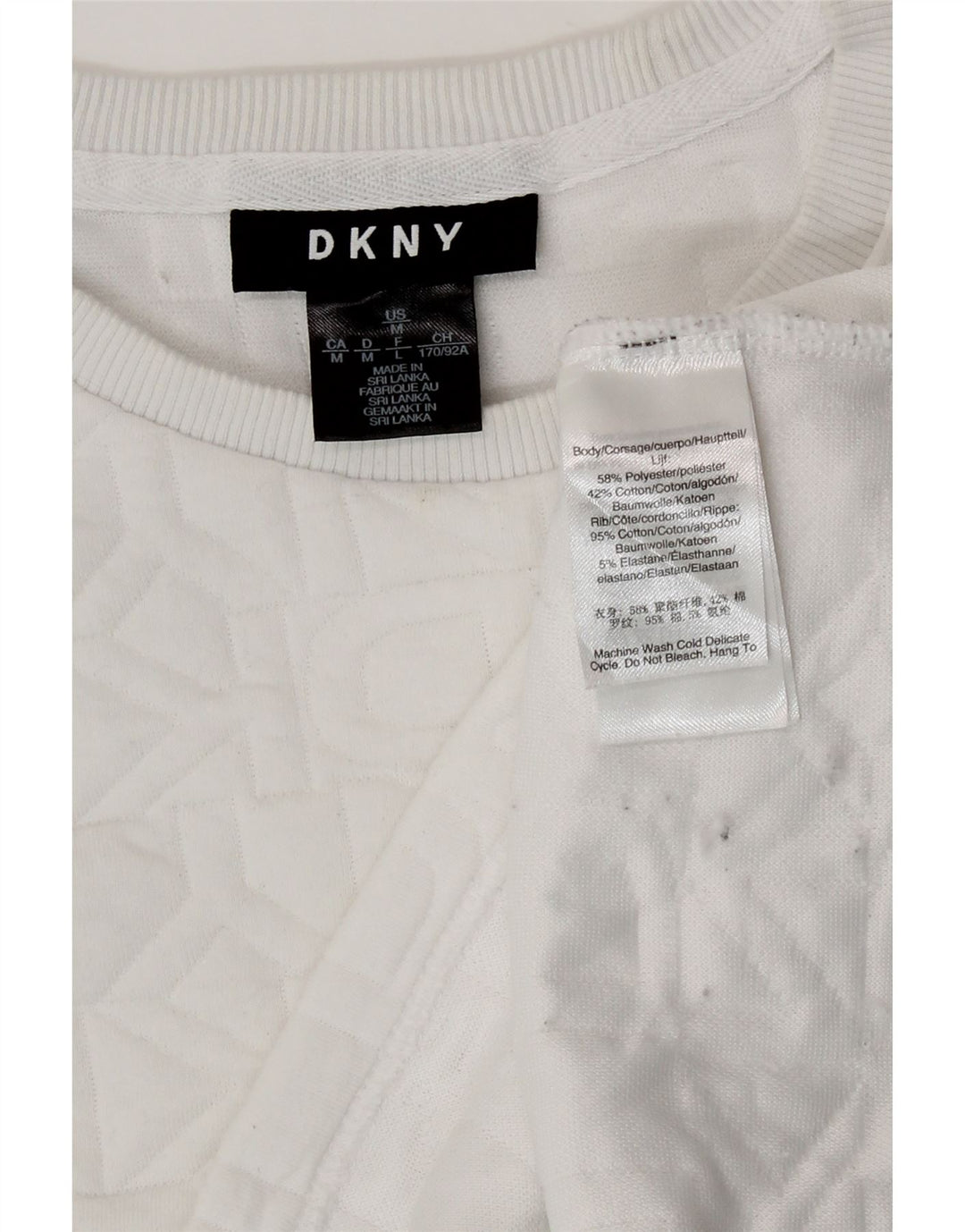 Dkny Womens Crop Graphic Sweatshirt Jumper UK 14 Medium White Polyester