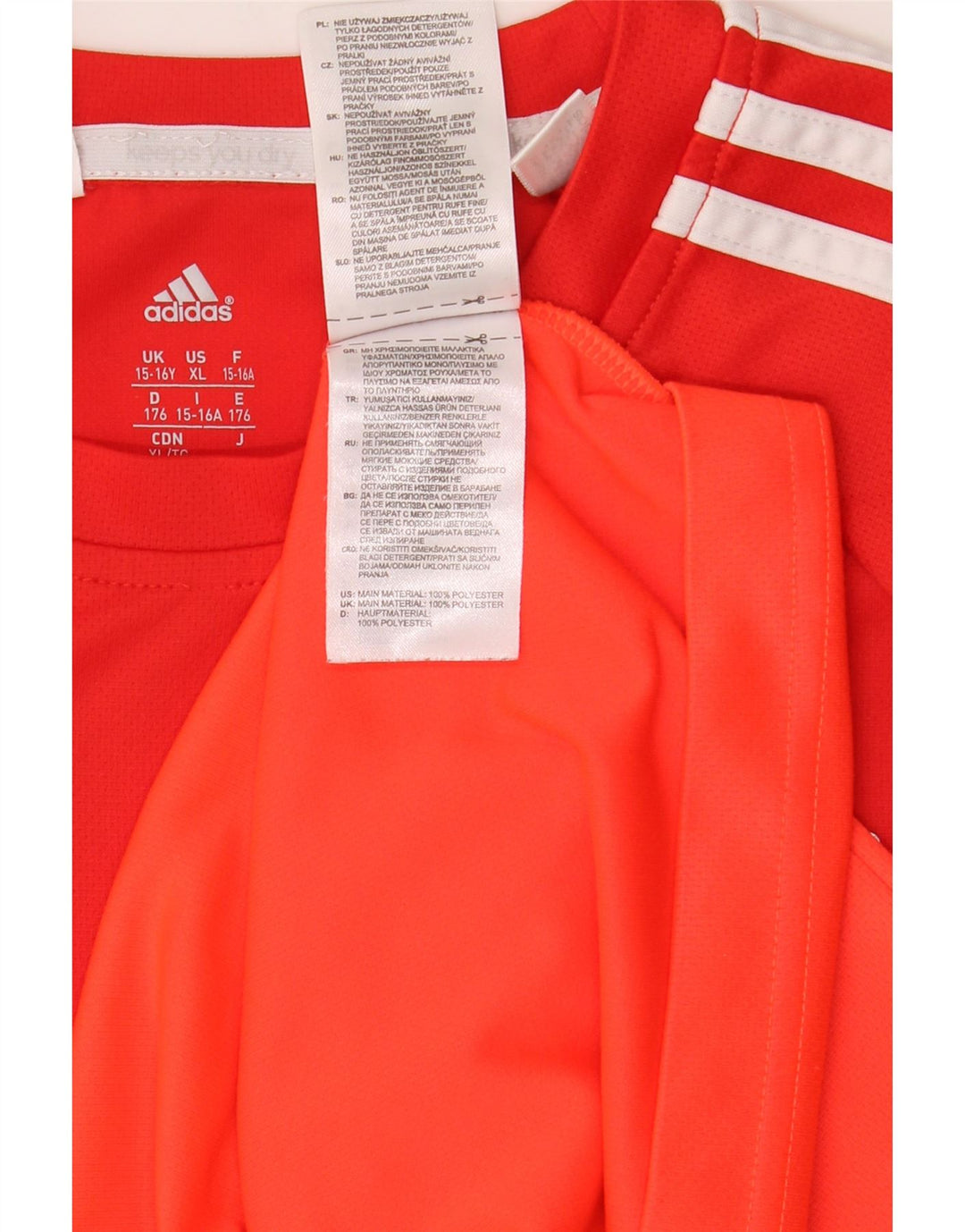 ADIDAS Boys Climalite T-Shirt Top 15-16 år Orange Colourblock Polyester