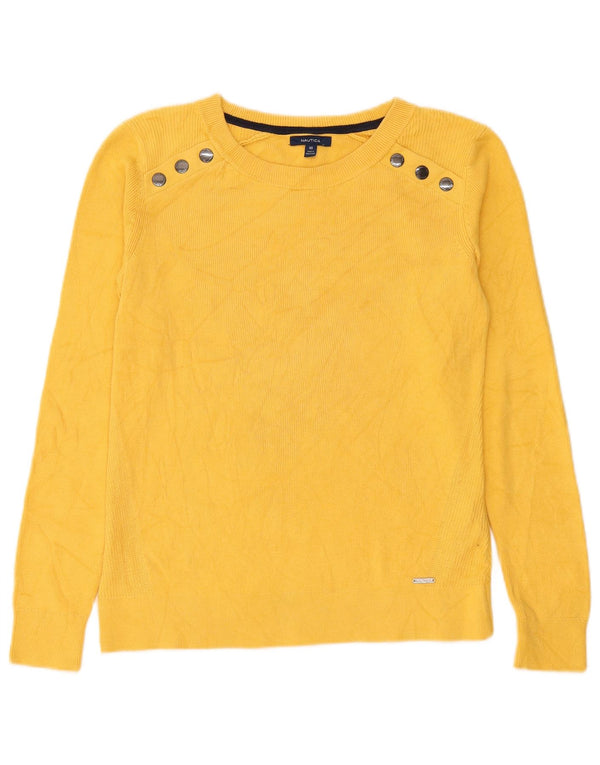 Nautica Womens Oversized Boat Neck Jumper Sweater UK 6 XS Yellow Cotton
