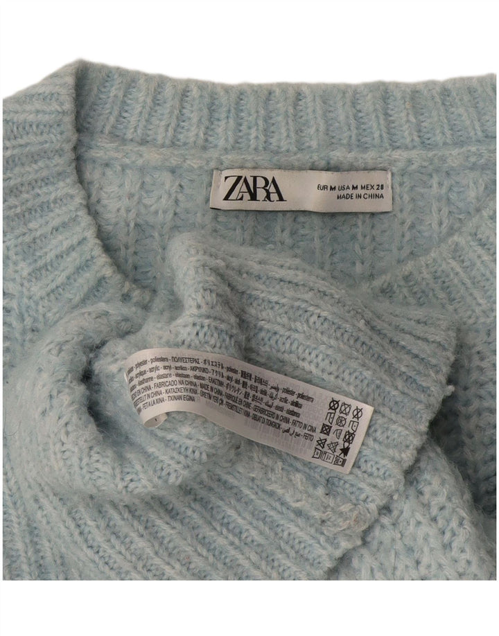 Zara Dame Oversized Boat Neck Jumper Sweater UK 14 Medium Blue Polyester