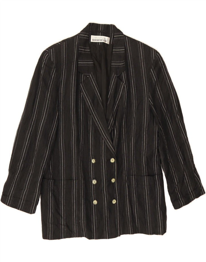 VINTAGE Womens Double Breasted Blazer Jacket UK 12 Medium Black Striped Vintage Vintage and Second-Hand Vintage from Messina Hembry 