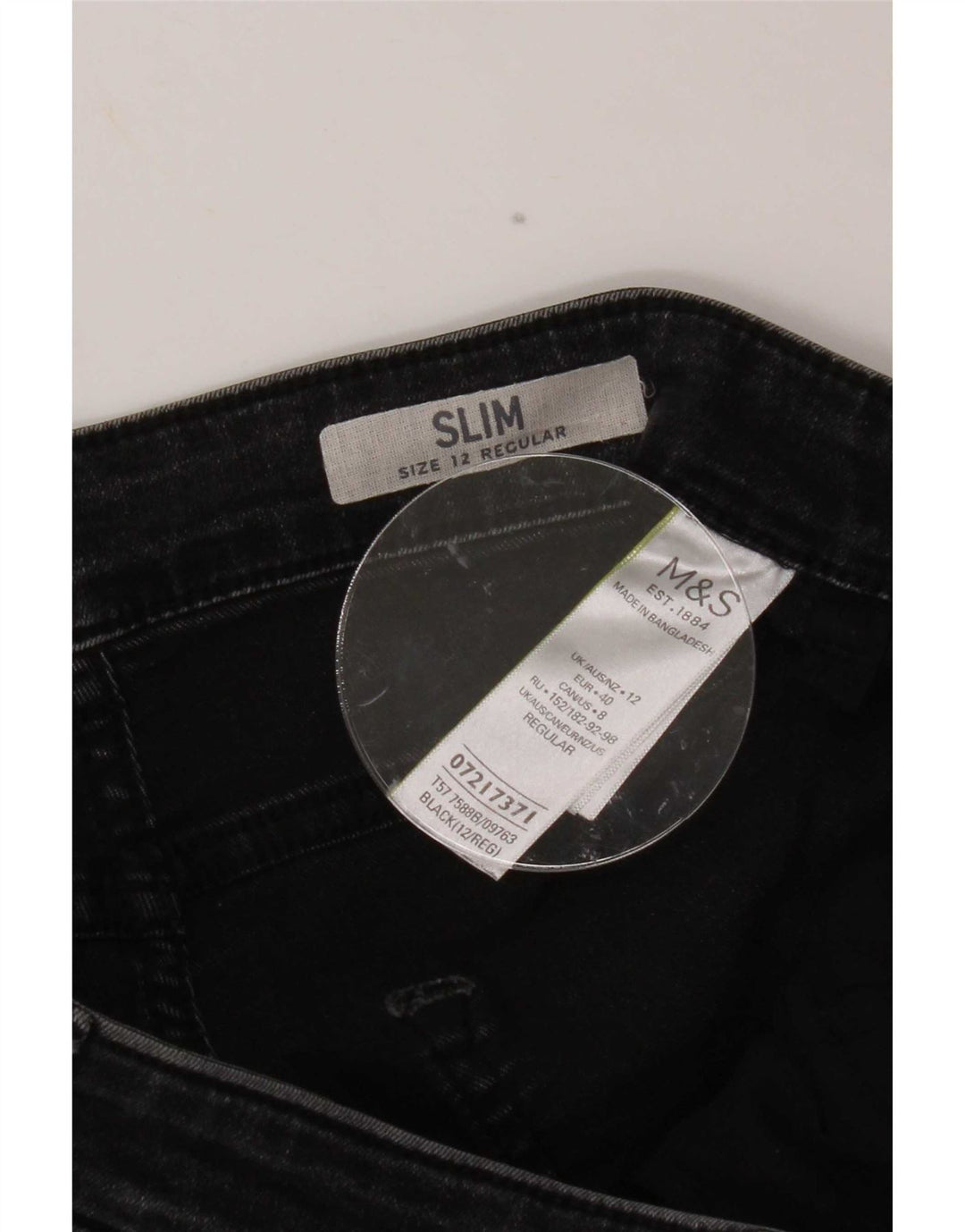 Marks & Spencer Dame Slim Jeans UK 12 Medium W30 L28 Sort Bomuld