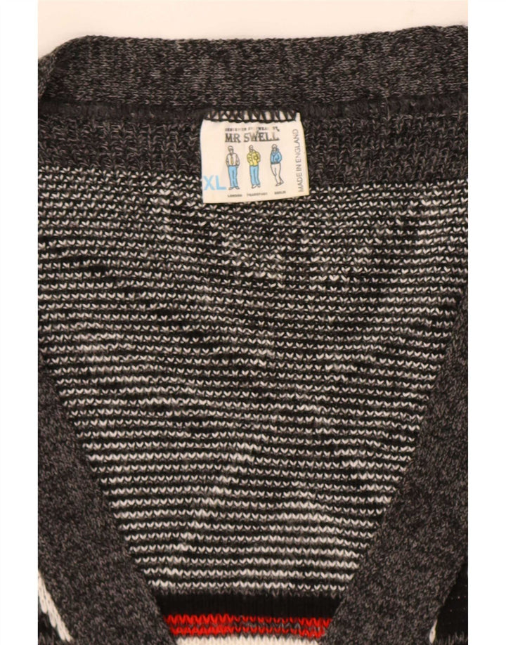 Vintage herre cardigan sweater XL Grå geometrisk akryl