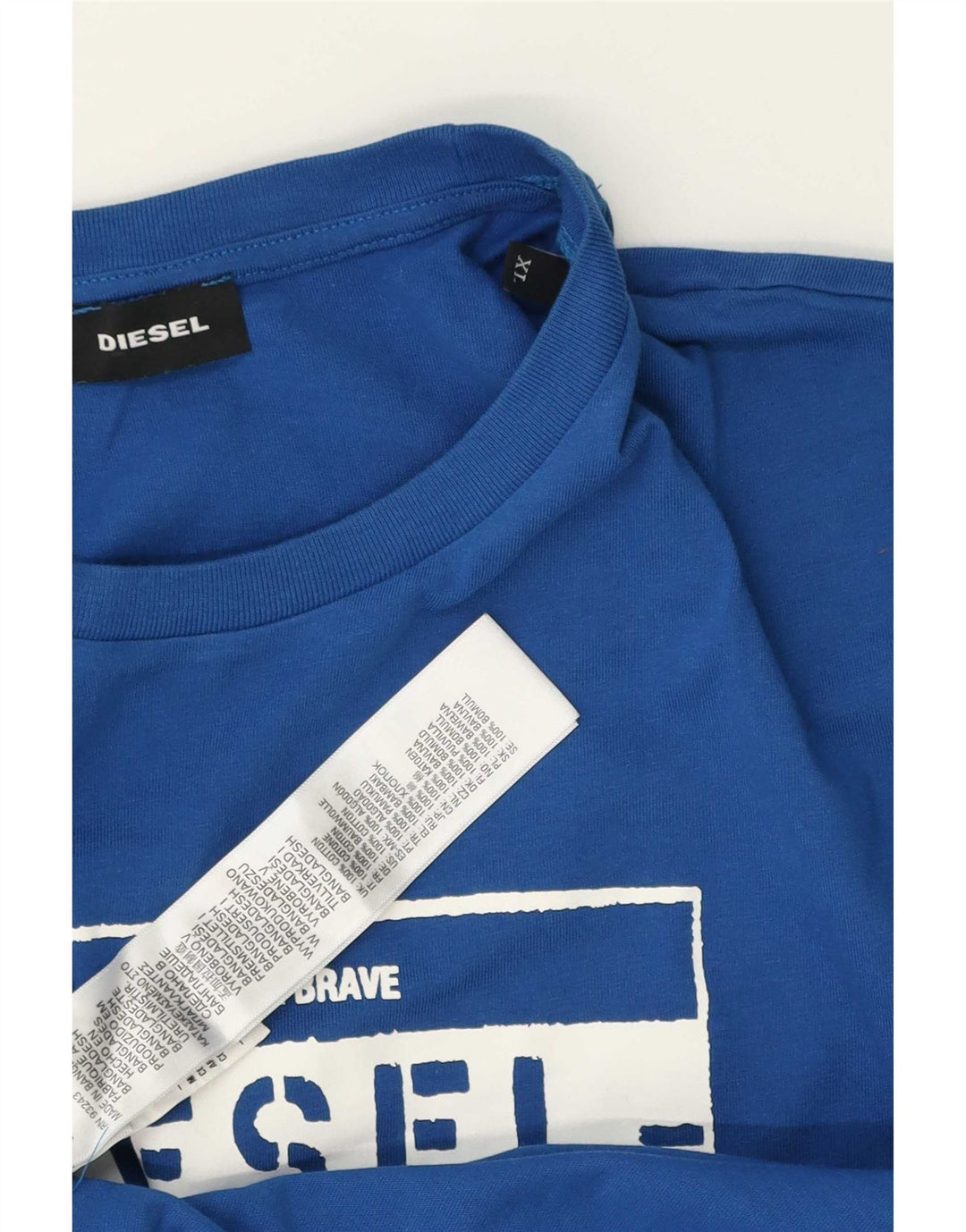 Diesel Herre Grafisk T-Shirt Top XL Blå Bomuld