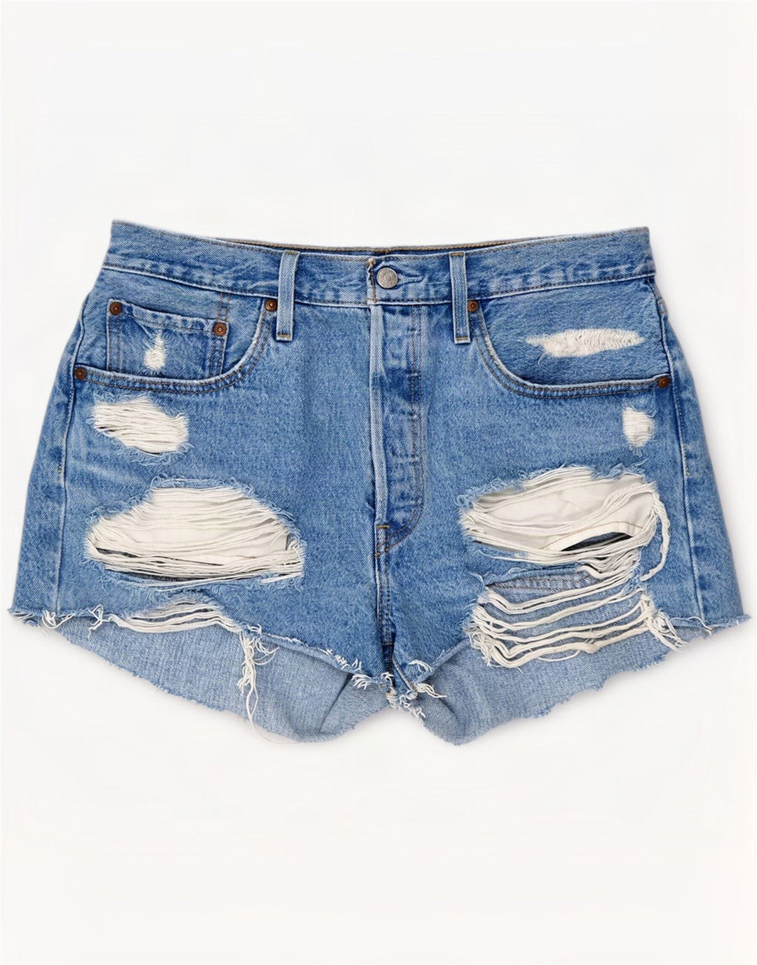 Levi's Womens 501 Distressed Denim Shorts W31 Medium Blue Bomuld