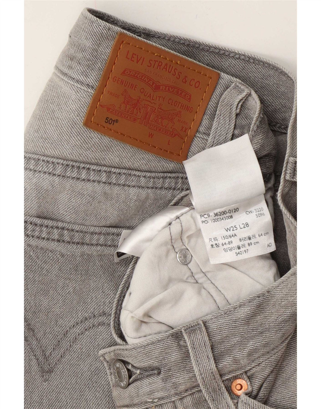 Levi's Dame 501 Straight Jeans W25 L28 Grå Bomuld