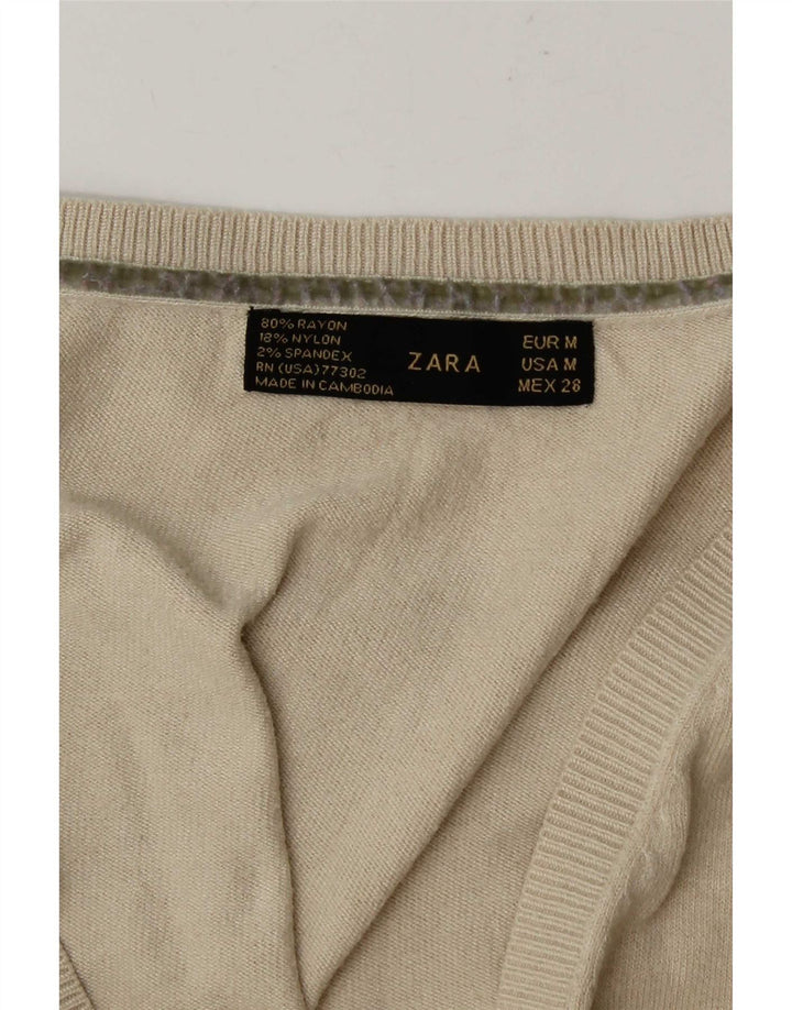 Zara Dame V-hals sweater UK 14 Medium Beige Rayon