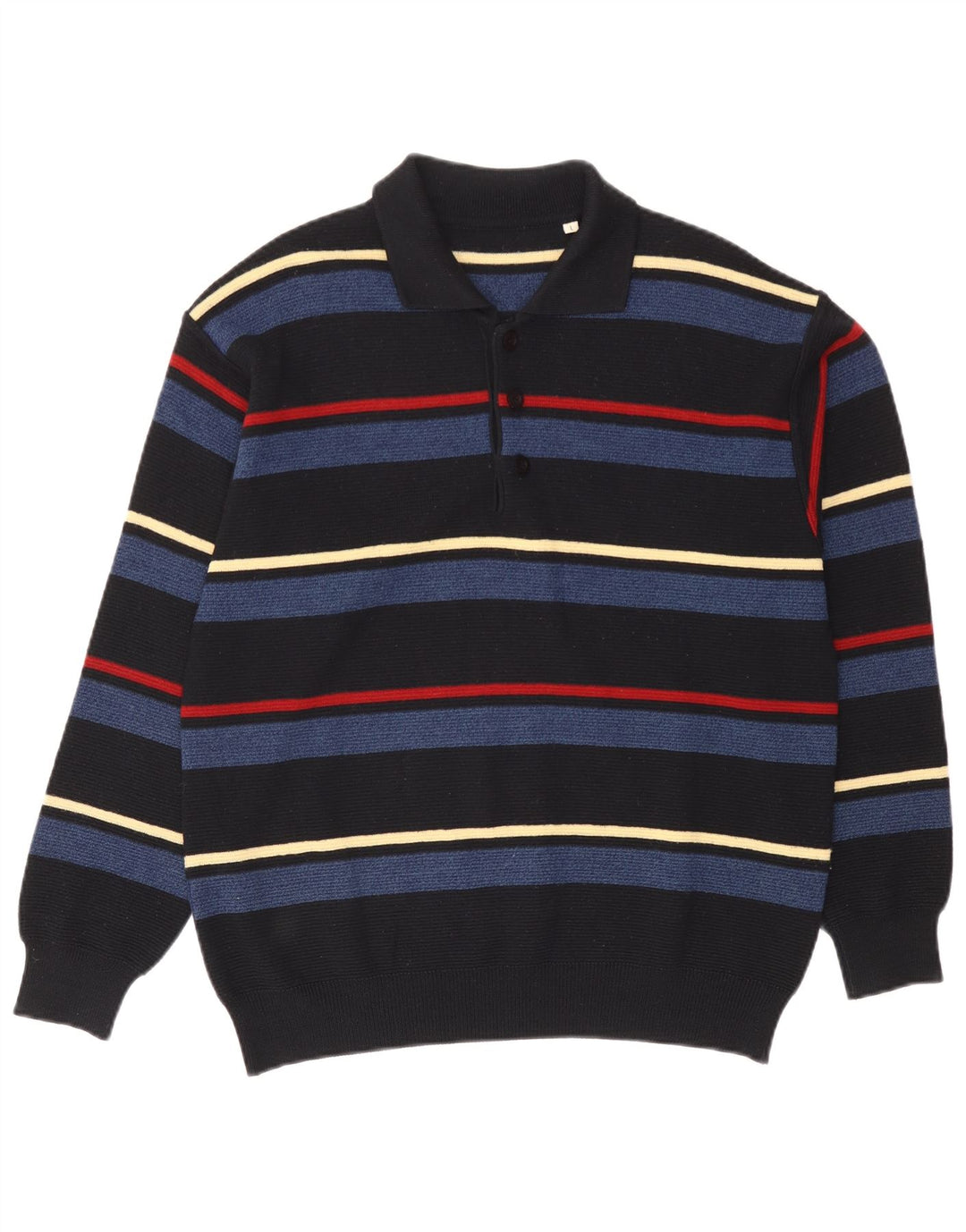 Vintage herre polo hals sweater stor sort stribet uld