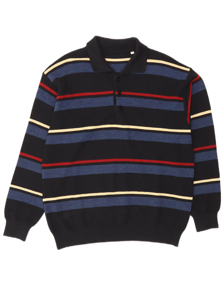 Vintage herre polo hals sweater stor sort stribet uld