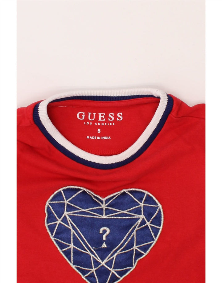 GUESS Girls Graphic Sweatshirt Jumper 4-5 Years Red Vintage Guess and Second-Hand Guess from Messina Hembry 