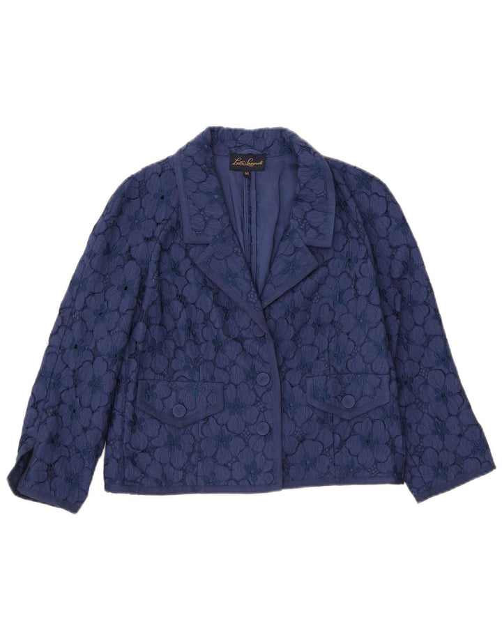 LUISA SPAGNOLI Dame Crop 3/4-ærmet blazerjakke IT 44 Medium Navyblå