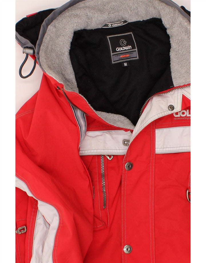 GOLDWIN Mens Hooded Windbreaker Jacket UK 38 Medium Red Colourblock Vintage Goldwin and Second-Hand Goldwin from Messina Hembry 