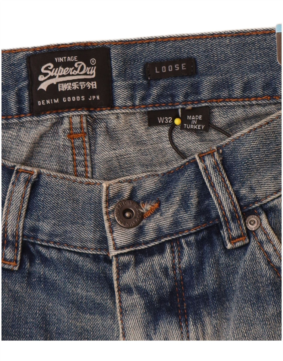 Superdry Mens Distressed Loose Fit denimshorts W32 Medium Blue Cotton
