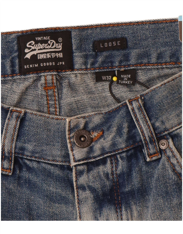 Superdry Mens Distressed Loose Fit denimshorts W32 Medium Blue Cotton