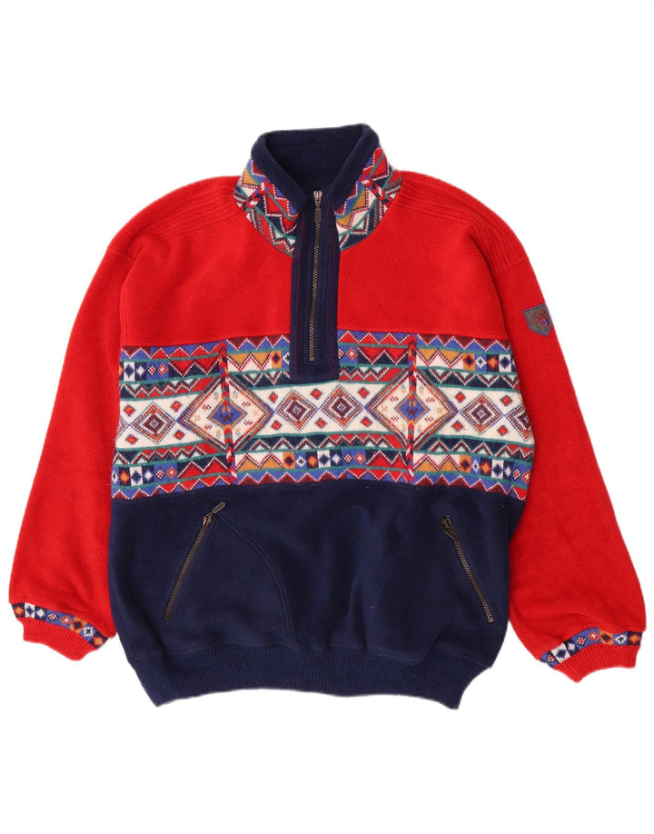 Silvy Herre Zip Neck Fleece Jumper Stor Rød Geometrisk Polyester