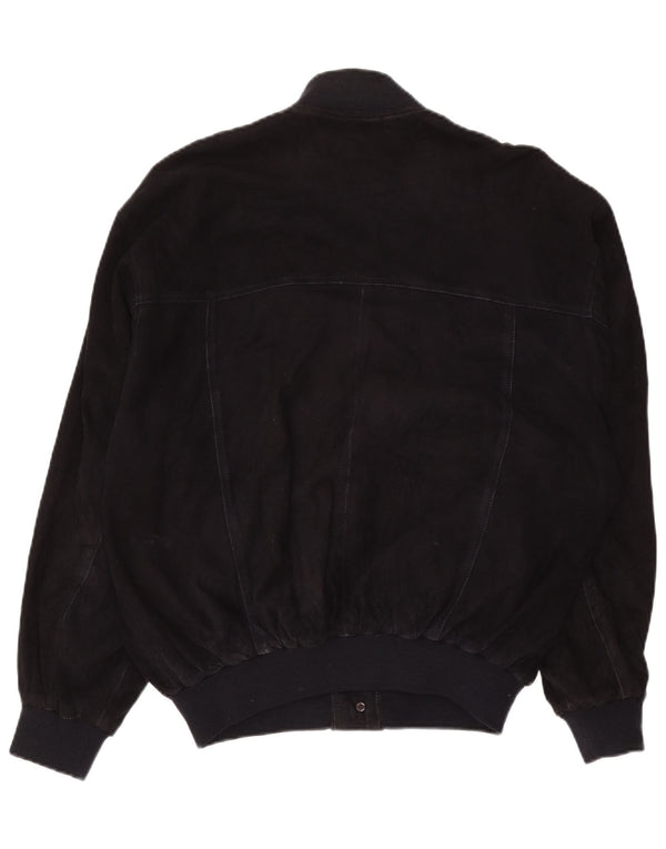 Vintage herre ruskind bomberjakke IT 52 XL marineblåt læder