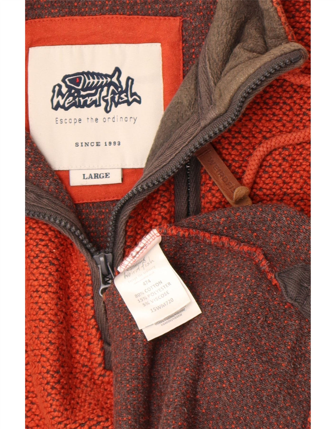 Weird Fish Herre Zip Neck Jumper Sweater Stor Orange Bomuld