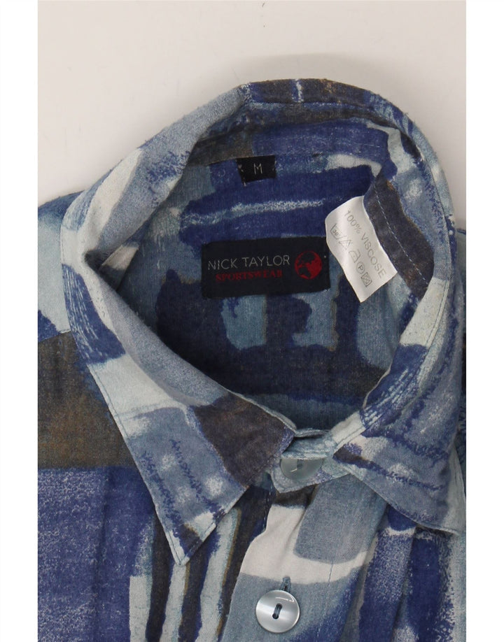 NICK TAYLOR Mens Shirt Medium Blue Geometric Viscose Vintage Nick Taylor and Second-Hand Nick Taylor from Messina Hembry 