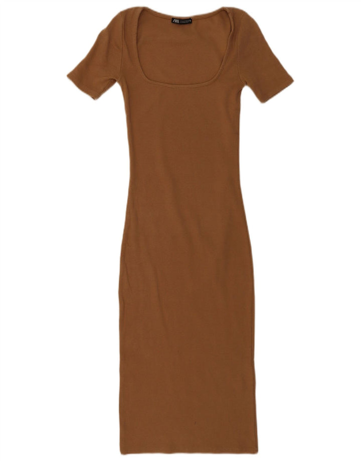 Zara Womens Bodycon Dress UK 8 Small Brown