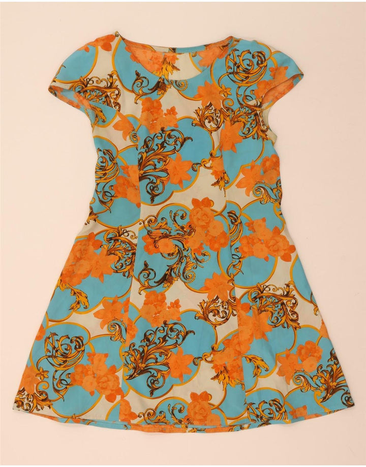 Vintage Kvinder A-Line Kjole UK 12 Medium Multicolored Floral
