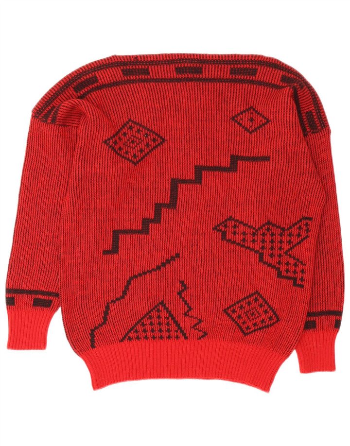 Vintage Dame Boat Neck Jumper Sweater IT 44 Medium Rød Geometrisk Uld