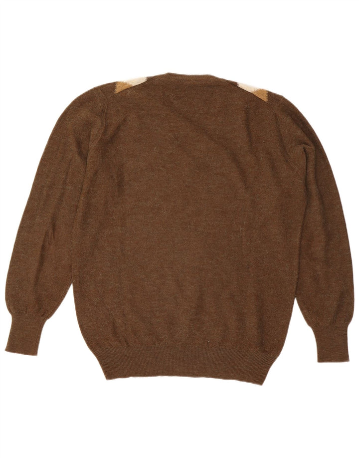 Vintage herre V-hals sweater stor brun Argyle/diamant