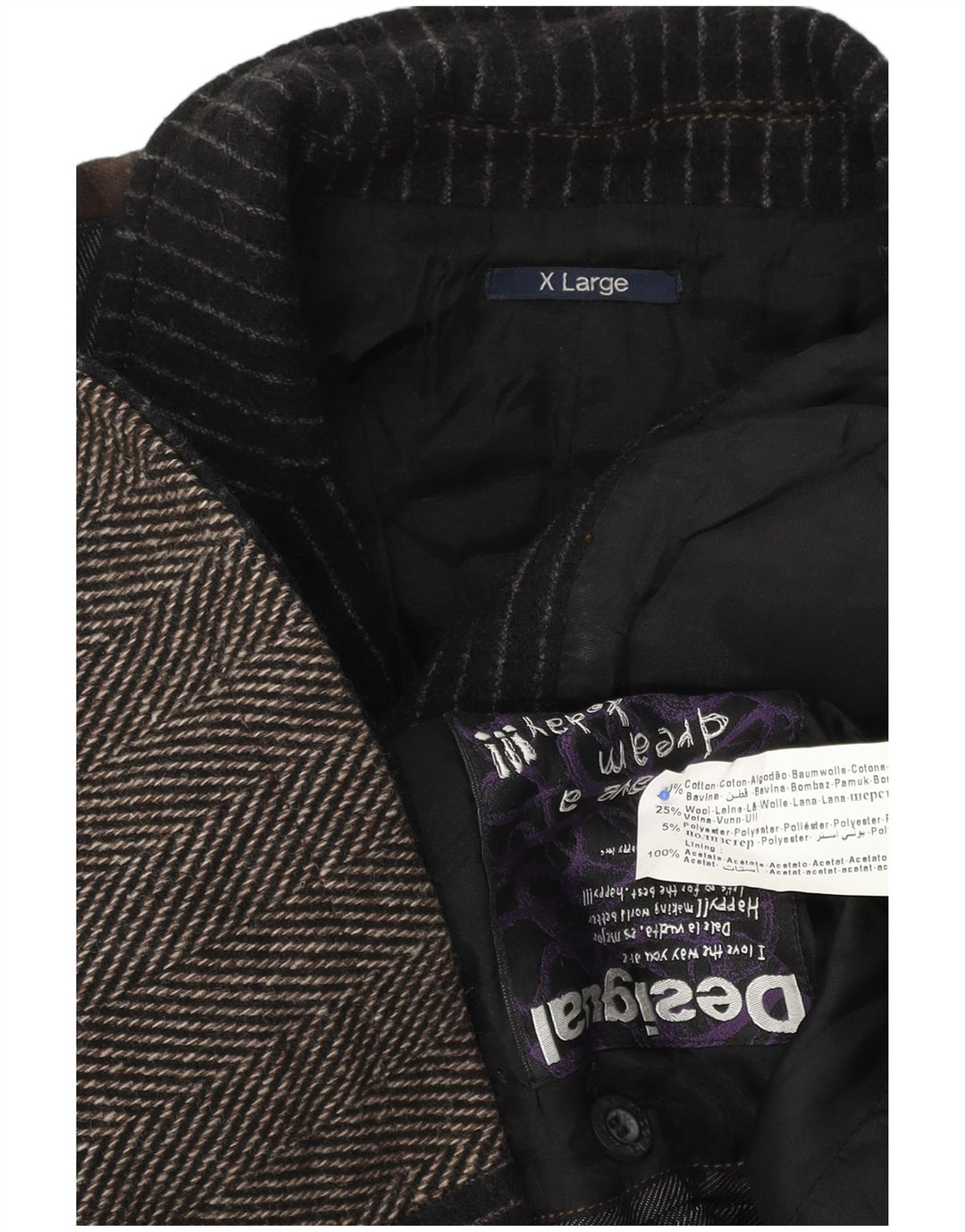 Desigual Dame 3-knaps blazerjakke UK 18 XL Brun Colourblock Bomuld