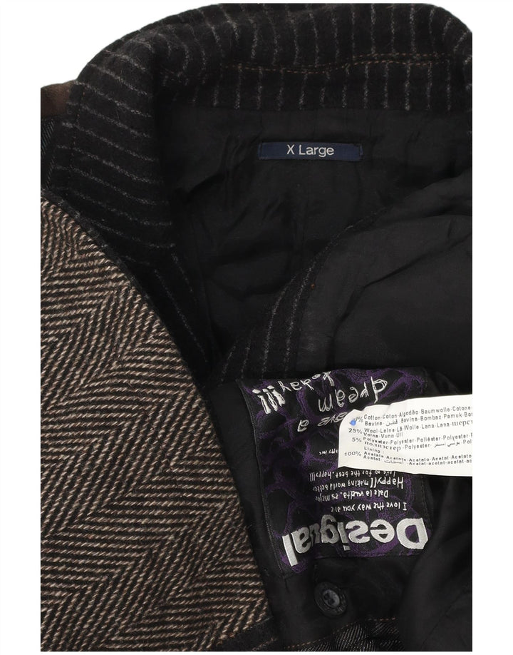 Desigual Dame 3-knaps blazerjakke UK 18 XL Brun Colourblock Bomuld