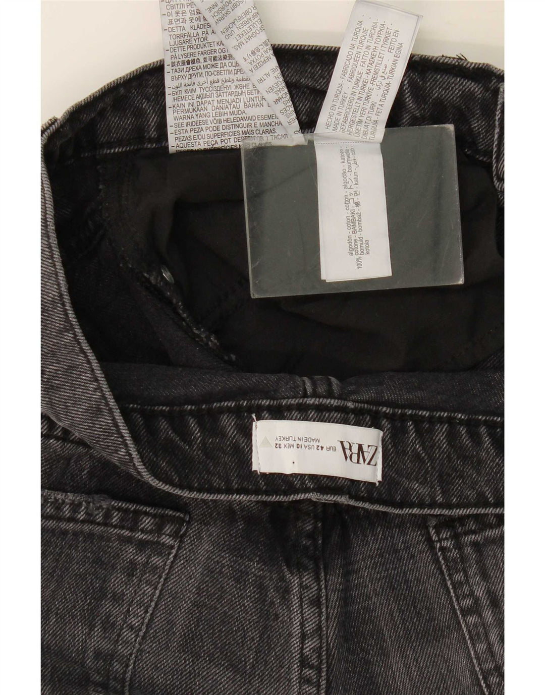 Zara Straight Jeans til kvinder EU 42 Large W32 L31 Grå ternet bomuld