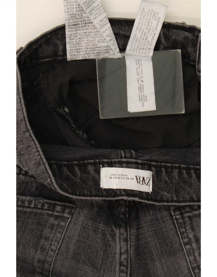 Zara Straight Jeans til kvinder EU 42 Large W32 L31 Grå ternet bomuld