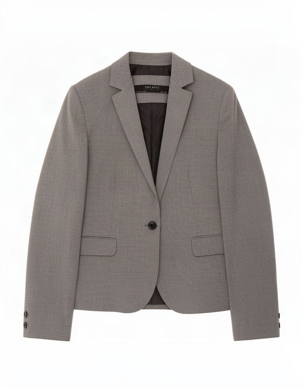 Zara Womens 1 Button Blazer Jacket EU 42 Large Grey Houndstooth Polyester