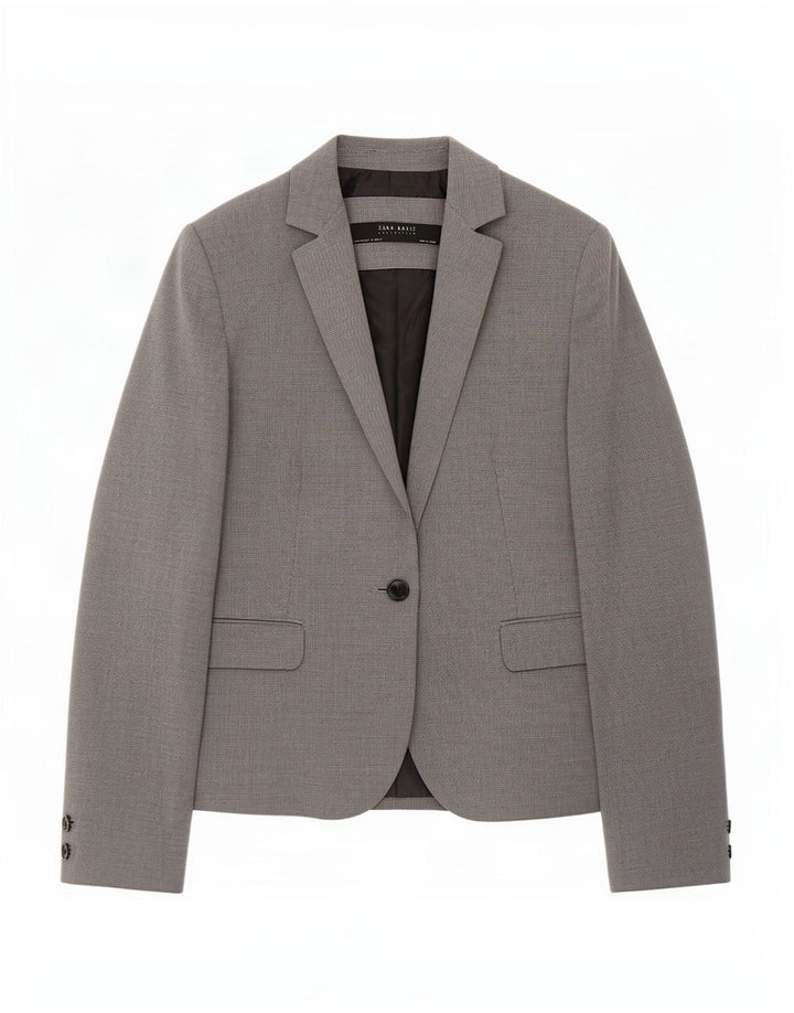 Zara Dame 1-knaps blazerjakke EU 42 Large Grå Houndstooth Polyester