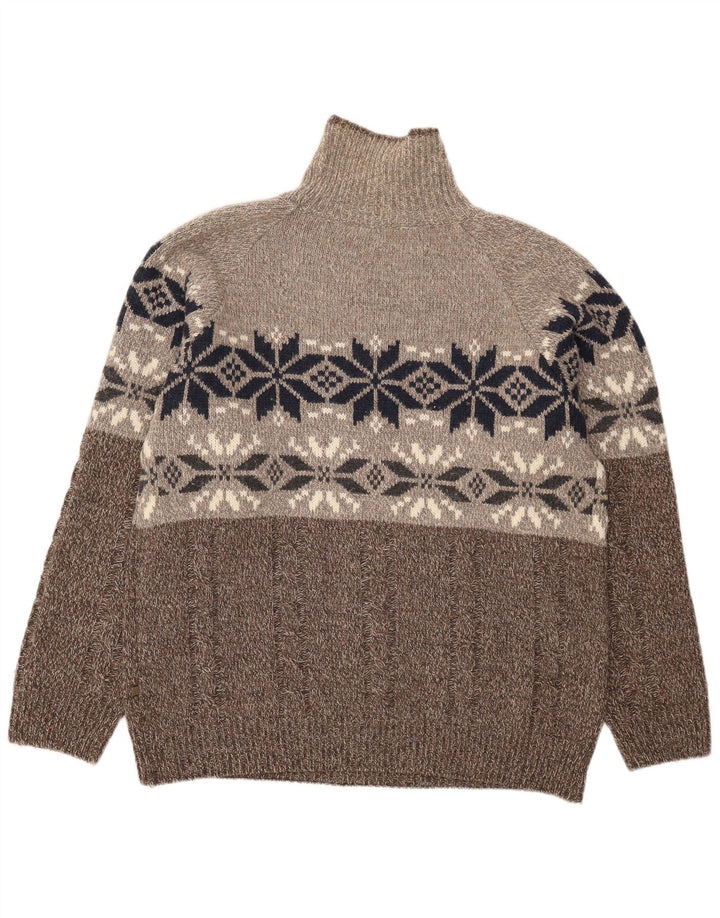 Vintage Herre rullehals sweater XL Brown Fair Isle Wool