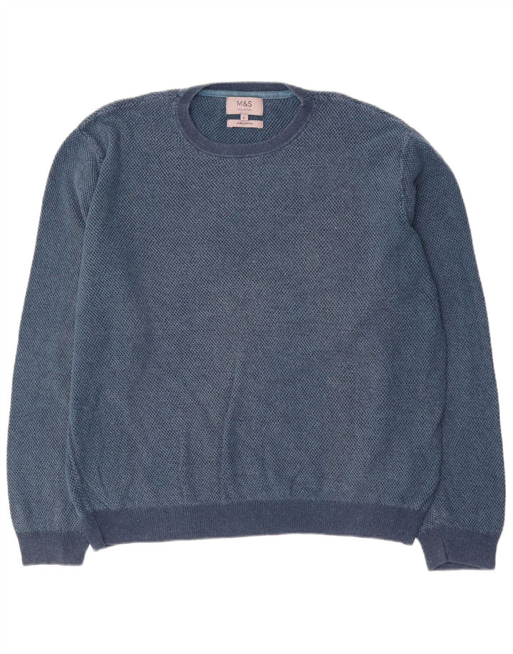 Marks & Spencer Herre sweater med rund hals, stor blå bomuld
