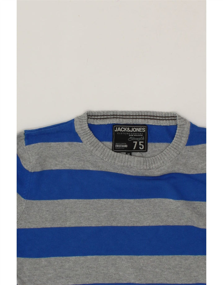 JACK & JONES Mens Crew Neck Jumper Sweater Medium Blue Striped Cotton Vintage Jack & Jones and Second-Hand Jack & Jones from Messina Hembry 